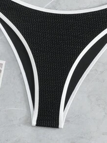 SHEIN Swim Summer Beach Splice Edge Strappy Swimwear Set Carnival - Black and White - View 4