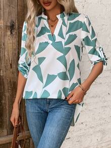 SHEIN LUNE Của phụ nữ In thực vật Áo sơ mi Với Xếp nếp Đường viền cổ có rãnh Và - Nhiều màu - Xem 6