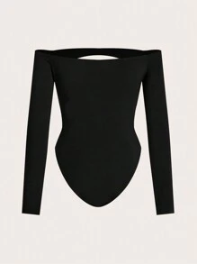 SHEIN X MariajoseGi SHEIN ICON 女款露肩鏤空長袖連身衣 - 黑色 - 查看 10