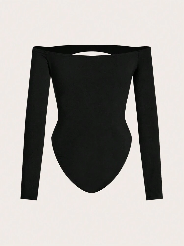Women'S Off Shoulder Cut-Out Long Sleeve Bodysuit