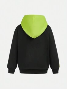 SHEIN Boys' Color-Block Hooded Sportswear And 2 In 1 Pants Outfit Set