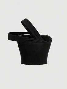 SHEIN MOD Của phụ nữ Một bờ vai Xoắn Knit ngọn - màu đen - Xem 2