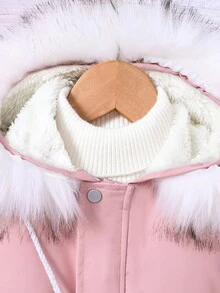 Áo khoác độn có mũ trùm đầu dành cho nữ tuổi teen có dây rút ở eo và cổ áo, kèm túi đựng - Màu Hồng  San hô - Xem 3