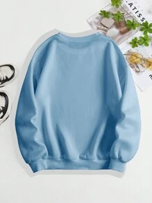 SHEIN LUNE 女士馬標誌印花極柔毛綿拉鍊衛衣 - 淺藍色 - 查看 2