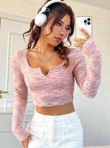 SHEIN EZwear 彩色針織女式修身t卹 - 彩色 - 查看 1