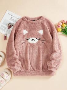 SHEIN EZwear 女士貓刺繡絨毛衣 - 彩色 - 查看 1
