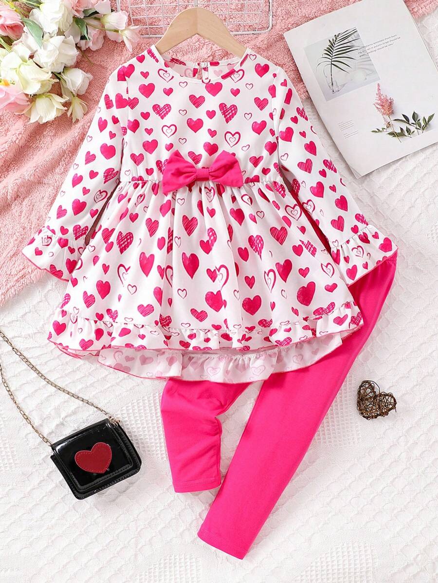 SHEIN Girls' (little) Heart Pattern 2-piece Set - Multicolor - View 1