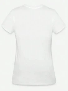 SHEIN EZwear 大尺寸文字印花圓領休閒短袖t卹 - 白色 - 查看 2