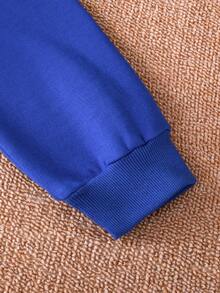 SHEIN Cô gái Tween Màu thuần áo có mũ Giải trí 2 cái/bộ - Xanh đậm - Xem 4