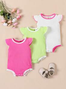 Baby Girl'S Sleeveless Stripe Bodysuit With Flutter Sleeves - Multicolor - View 1