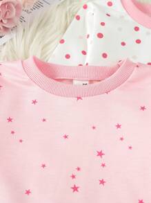 Conjunto Casual De 6 Piezas Para Bebé Niña Con Estrellas Rosas Impresas En Manga Larga Y Pantalones Largos