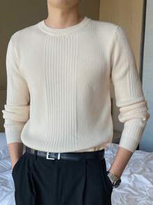 DAZY Men's Round Neck Long Sleeve Sweater - Apricot - View 1