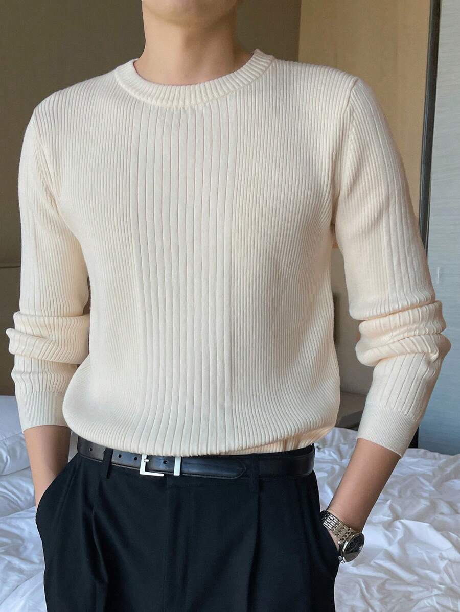 DAZY Men's Round Neck Long Sleeve Sweater - Apricot - View 1