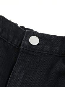 Boys' Elastic Waist Ripped Denim Shorts, Tween - Black - View 8