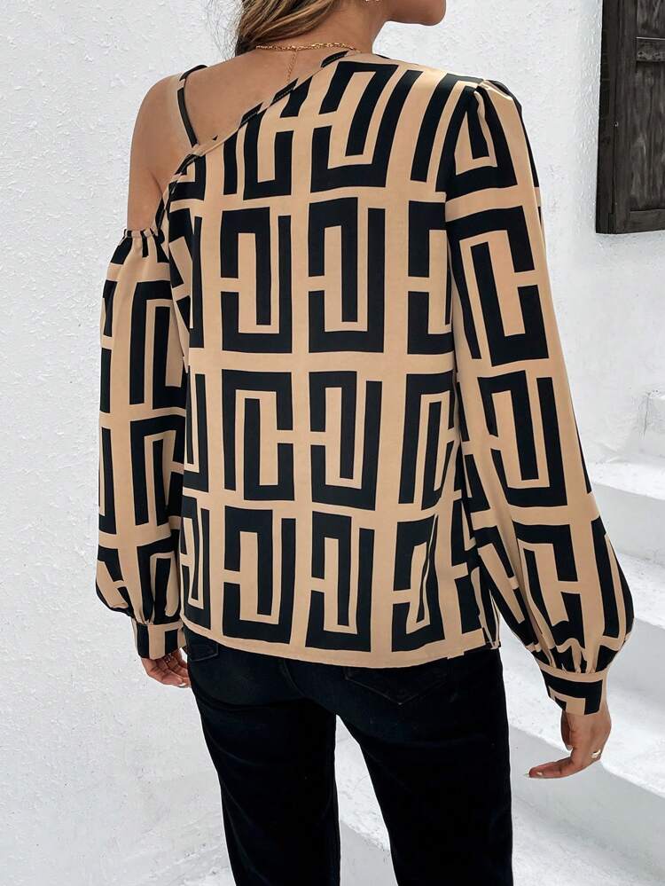 Women's All-Over Printed Asymmetrical Collar Shirt Fall Cloth For Women