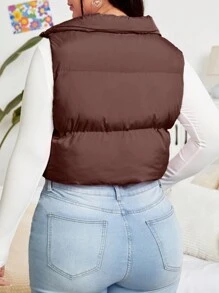 SHEIN EZwear Plus Size Women's Short -padded Vest - Chocolate Brown - View 3