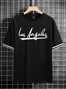 Manfinity Roughcore Camiseta Casual De Ajuste Holgado Para Hombres Con Palabras Impresas - Negro - Ver 4