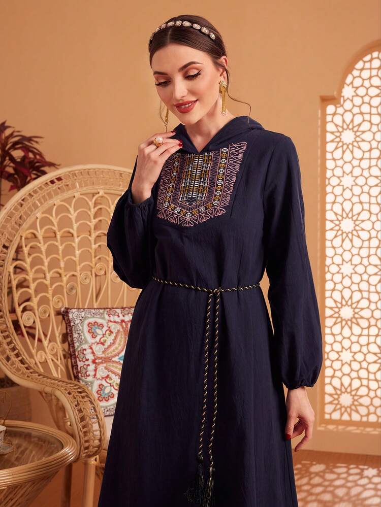 Women's Long Sleeve Hooded Modest Casual Djellaba Dress