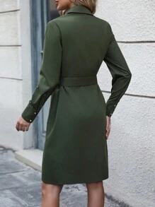 SHEIN LUNE Của phụ nữ Thắt lưng Váy sơ mi - xanh quân đội - Xem 2