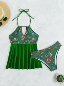 SHEIN Swim Summer Flower Pattern Cami Tankini Set Carnival - Multicolor - View 3