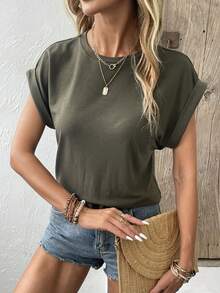 SHEIN LUNE 圓領蝙蝠袖t恤 - 軍綠色 - 查看 5