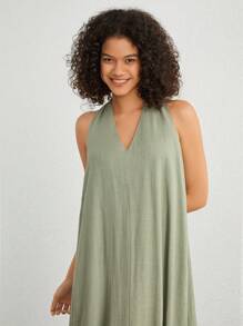 Ocili Của phụ nữ Không tay Cổ chữ V Nhà  Đầm - màu xanh lá - Xem 4