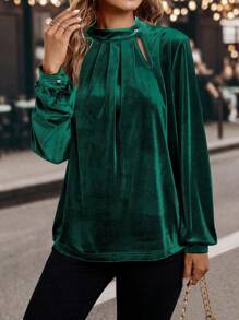 SHEIN Clasi Bluse mit Stehkragen, Laternenärmeln,