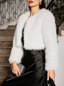 Allurite 開襟毛茸茸外套 - 白色 - 查看 5