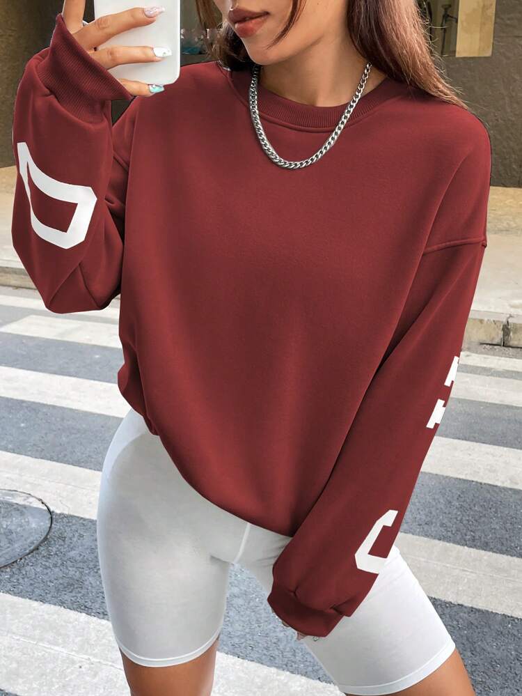 Letter Print Drop Shoulder Sweatshirt Graduation,Back To School,Graduation,Teacher For Women,Back To School Pullover Fall Sweatshirt