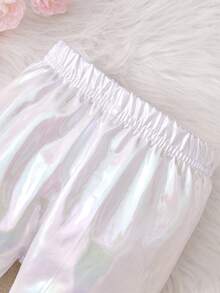 小女孩閃亮舒適彈性高腰打底褲 - 彩色 - 查看 5