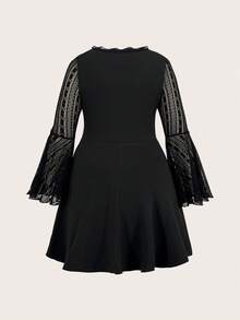 SHEIN PUNK Kích thước lớn Của phụ nữ Ren Vá lại Tay áo chuông Váy có thắt lưng - màu đen - Xem 2