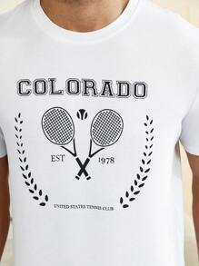 Men's Casual Homewear Top With Graphic Print - White - View 6