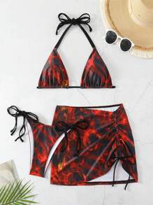 SHEIN Swim 3 pièces/Set Bikini Tie-Dye Festival musical d'été - Multicolore - Voir 1