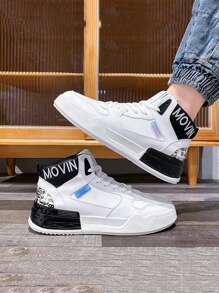 Men's High-Top Letter Embroidered Athletic Sneakers - Black and White - View 5