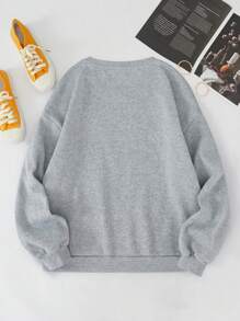 SHEIN LUNE Sweatshirt With Heart-shaped Print And Warm Lining - Light Grey - View 2