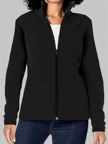 INAWLY Zippered Stand Collar Long Sleeve Jacket