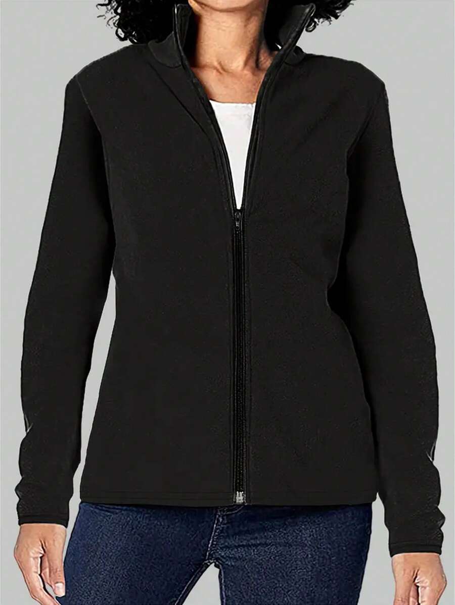 INAWLY Zippered Stand Collar Long Sleeve Jacket