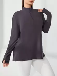 Easithlete Kích thước lớn Màu thuần Thể thao Áo thun - Màu tím - Xem 4