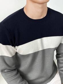 Manfinity RebelGame 男士拼色圓領毛衣 - 灰色 - 查看 5