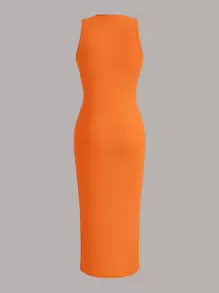 SHEIN EZwear Summer Outfits Knitted Tank Bodycon Dress,Tea Party Dress - Orange - View 2