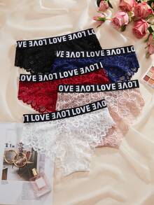 5pcs/Set Love Lace Trim Thong Panties - Multicolor - View 2