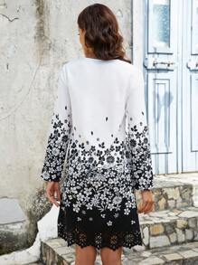 EMERY ROSE Robe À Manches Longues Et Col En V À Motif Floral - Noir et Blanc - Voir 3
