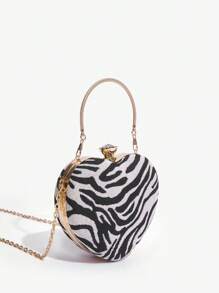 SHEIN SXY 豪華,優雅,時尚斑馬紋心形手提包,肩背包,晚宴包,適用於派對,舞會,約會,生日等多種場合 - 黑與白 - 查看 3