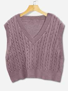 SHEIN EZwear Hơn Xoắn Dan Áo len vest - Màu tím - Xem 1