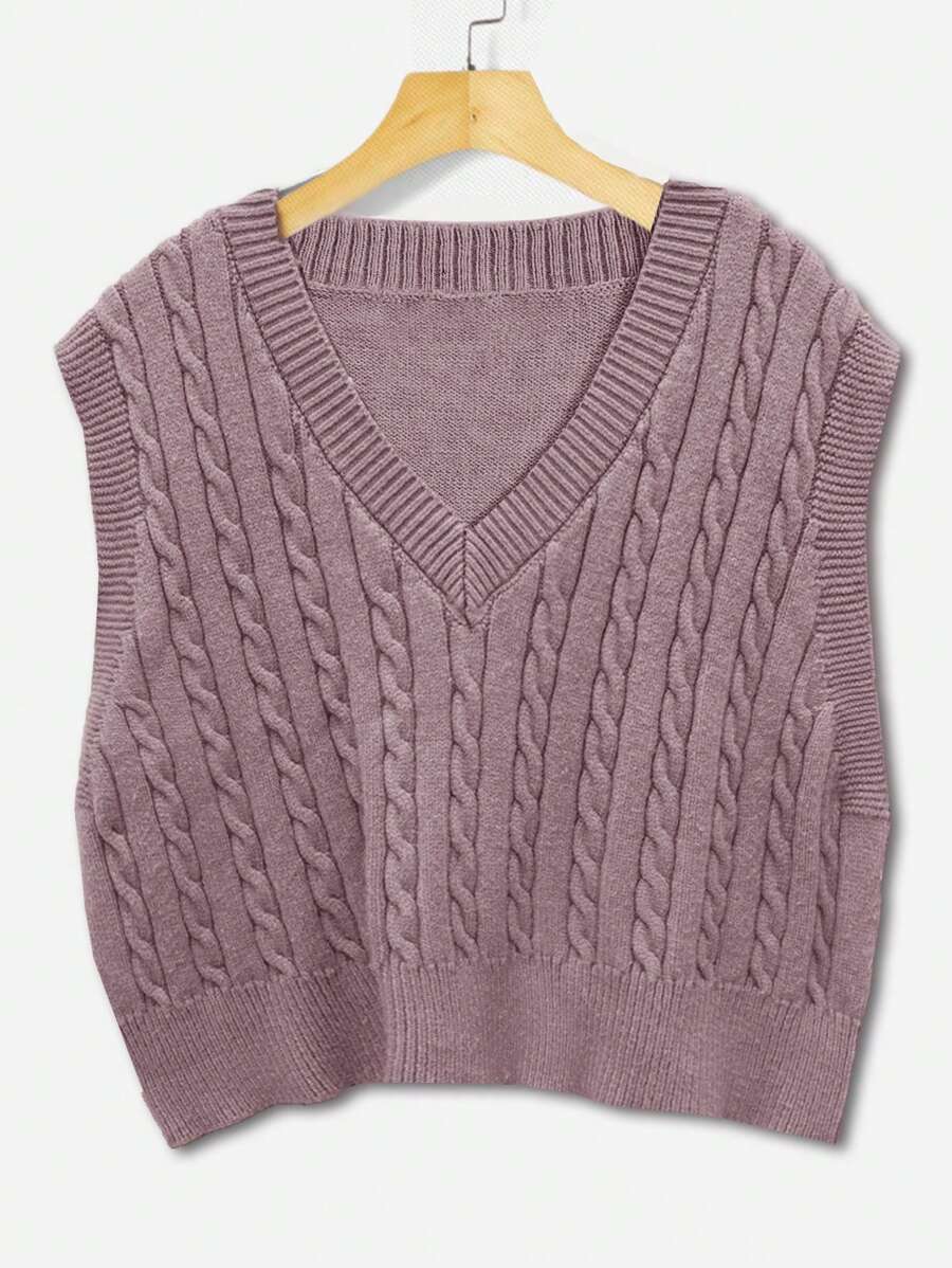 SHEIN EZwear Hơn Xoắn Dan Áo len vest - Màu tím - Xem 1