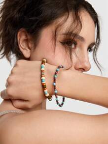 ROMWE Grunge Punk 2入組[山女風格]彩色珠子手鍊 - 彩色 - 查看 1