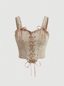 SHEIN MOD Women's Cross Strap Denim Top