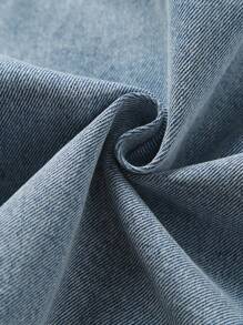 青少女休閒基礎短款牛仔機車外套,適合日常穿著 - 淺色水洗藍 - 查看 7