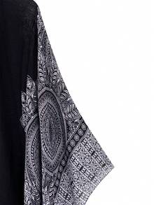 Floral Print Open Front Kimono, For Summer Beach Vacation - Black - View 4