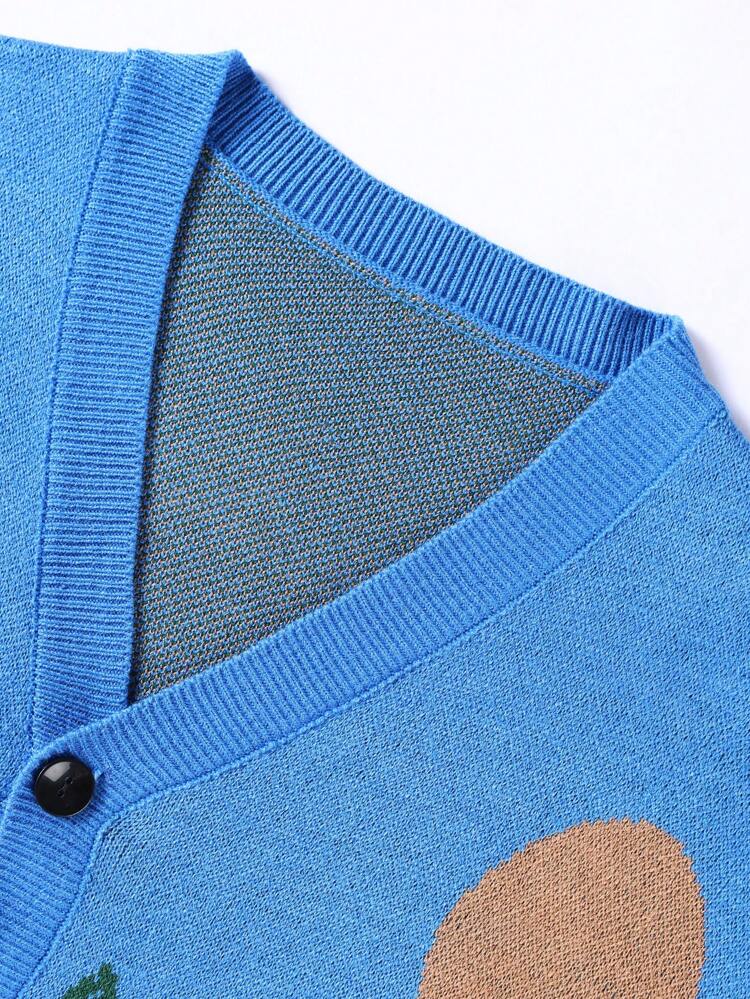 Loose-Fit Men's Buttoned Long Sleeve Cardigan With Printed Pattern